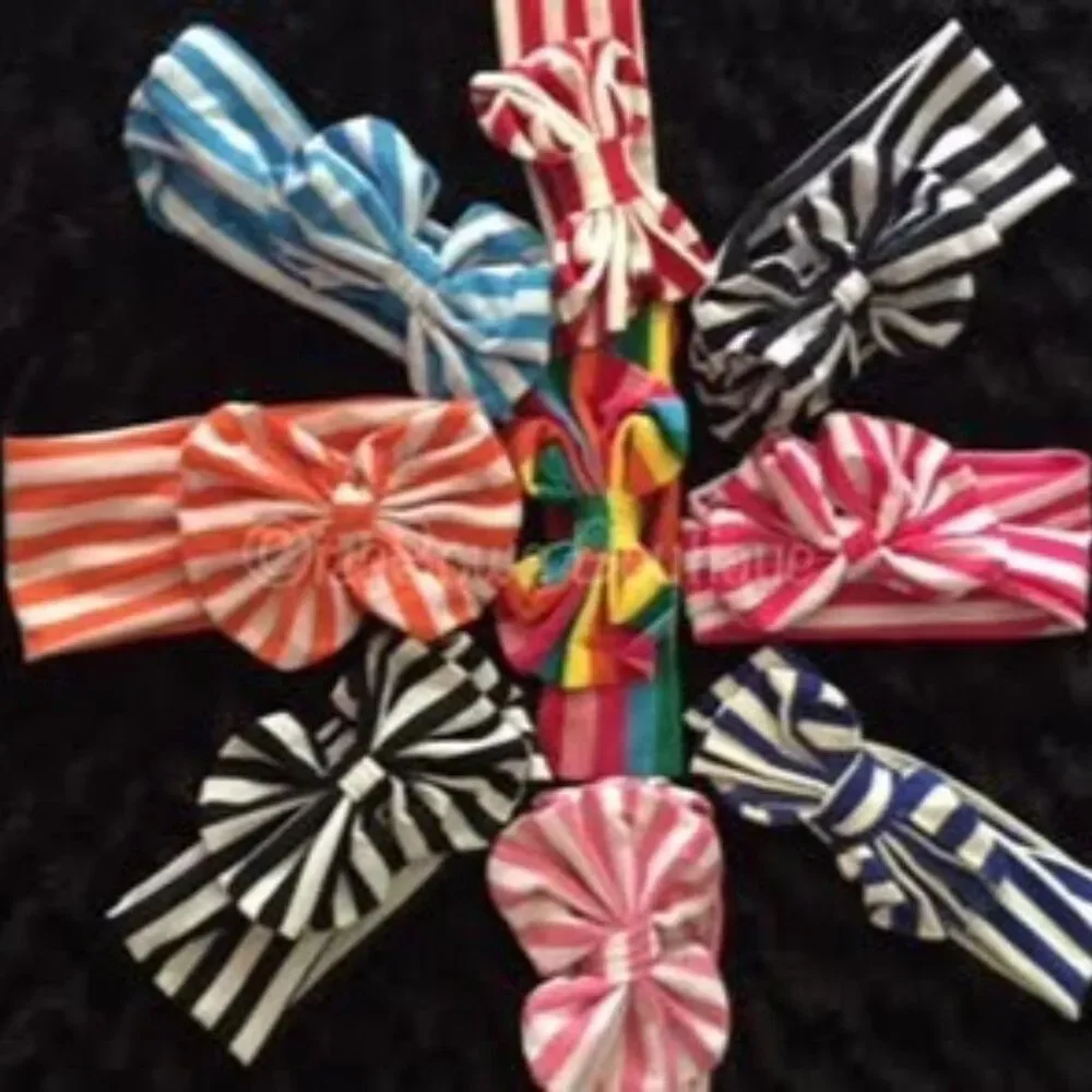 Pink & White Stripe Cotton Big Bow Headband  PSMBHB  Handmade NWT Boutique
